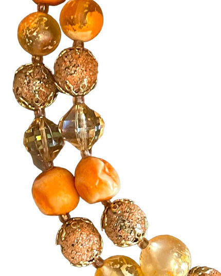 Vintage Fancy orange bead Vendome pumpkin double strand crystal resin necklace