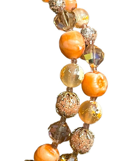 Vintage Fancy orange bead Vendome pumpkin double strand crystal resin necklace