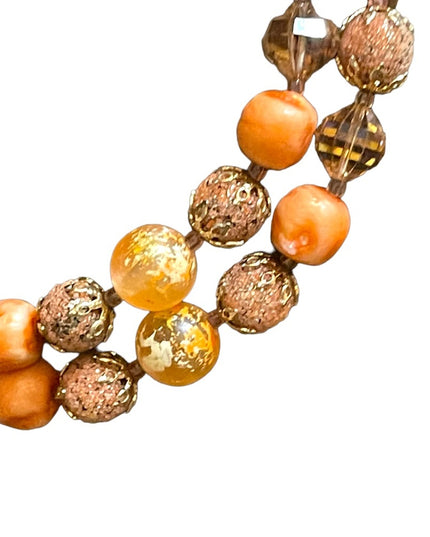 Vintage Fancy orange bead Vendome pumpkin double strand crystal resin necklace