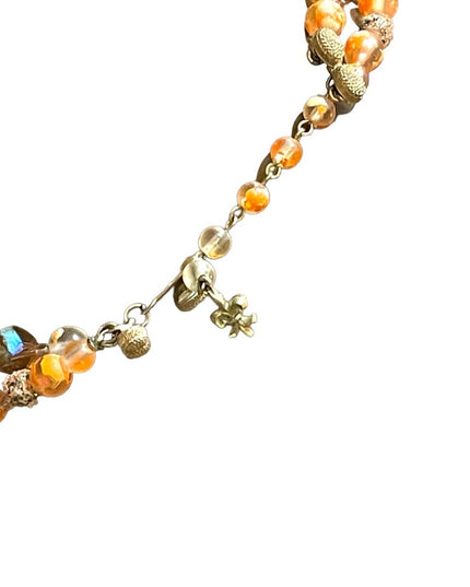 Vintage Fancy orange bead Vendome pumpkin double strand crystal resin necklace