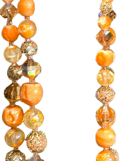 Vintage Fancy orange bead Vendome pumpkin double strand crystal resin necklace