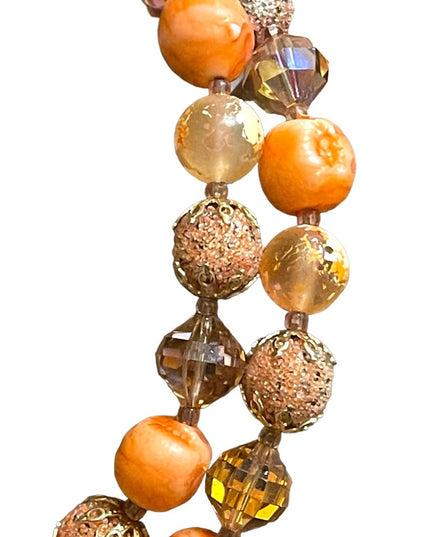 Vintage Fancy orange bead Vendome pumpkin double strand crystal resin necklace