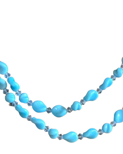 Vintage handmade Blue spiral glass Lampwork crystal bead necklace 2 strand