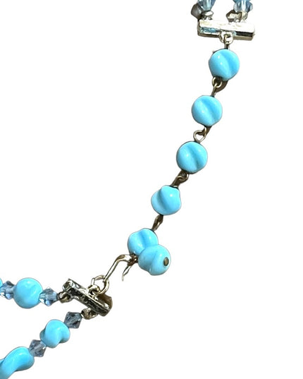 Vintage handmade Blue spiral glass Lampwork crystal bead necklace 2 strand