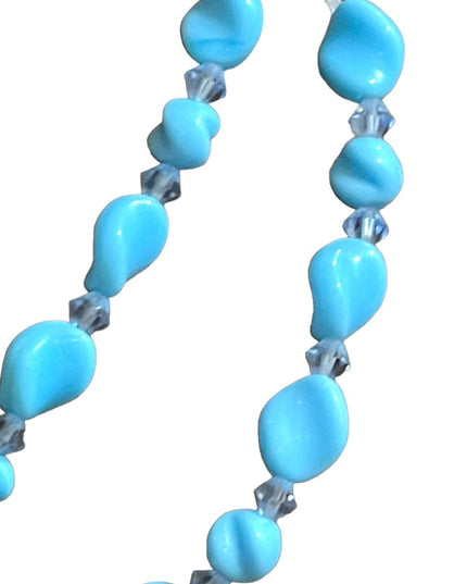 Vintage handmade Blue spiral glass Lampwork crystal bead necklace 2 strand