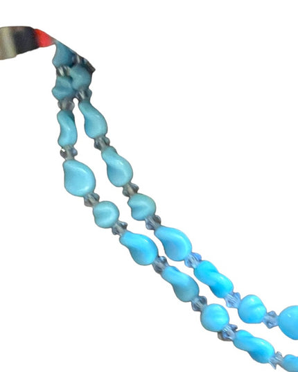 Vintage handmade Blue spiral glass Lampwork crystal bead necklace 2 strand