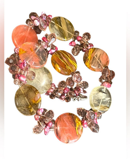 Stunning colorful faux Quartz Chunky stone disk pearl glass crystal necklace