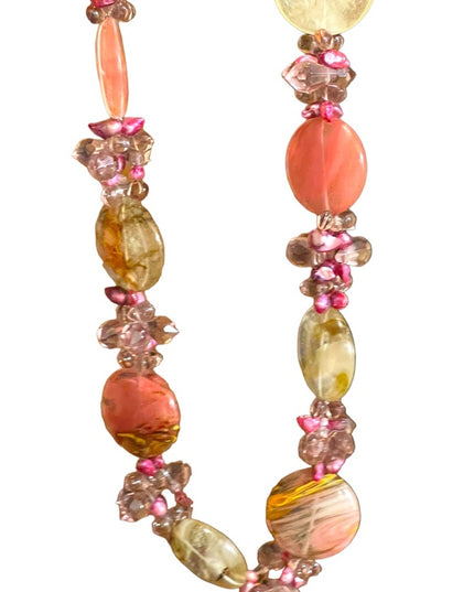 Stunning colorful faux Quartz Chunky stone disk pearl glass crystal necklace