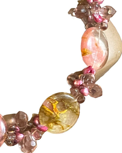 Stunning colorful faux Quartz Chunky stone disk pearl glass crystal necklace