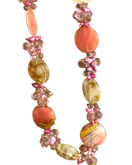 Stunning colorful faux Quartz Chunky stone disk pearl glass crystal necklace