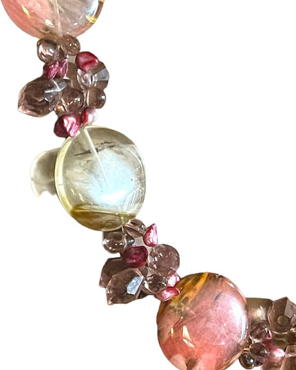 Stunning colorful faux Quartz Chunky stone disk pearl glass crystal necklace