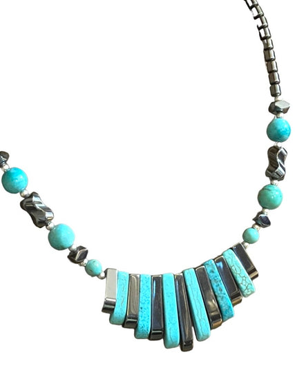 Beautiful Turquois & Hematite Bead Cleopatra necklace Southwestern style