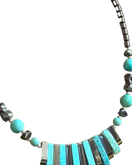 Beautiful Turquois & Hematite Bead Cleopatra necklace Southwestern style