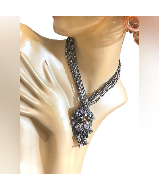 Multi strand seed bead & amethyst lovely Necklace