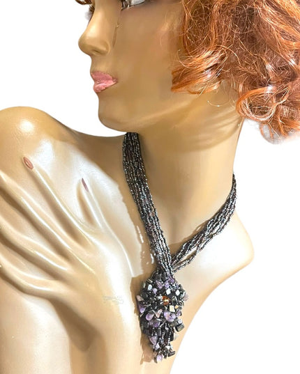 Multi strand seed bead & amethyst lovely Necklace