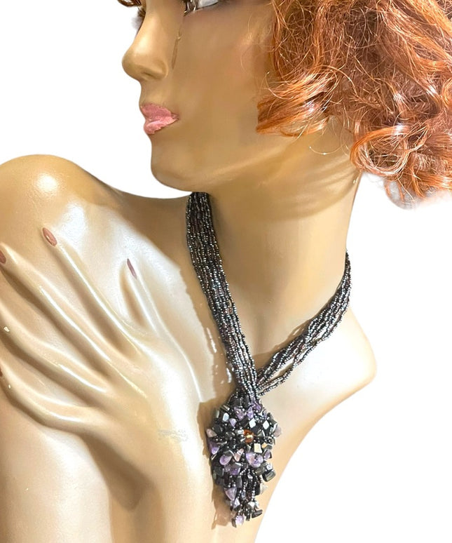 Multi strand seed bead & amethyst lovely Necklace