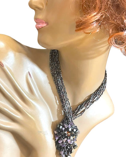 Multi strand seed bead & amethyst lovely Necklace
