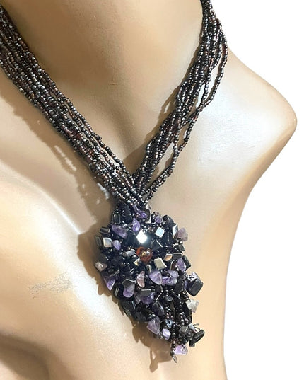 Multi strand seed bead & amethyst lovely Necklace