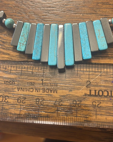 Beautiful Turquois & Hematite Bead Cleopatra necklace Southwestern style
