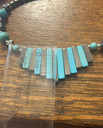 Beautiful Turquois & Hematite Bead Cleopatra necklace Southwestern style