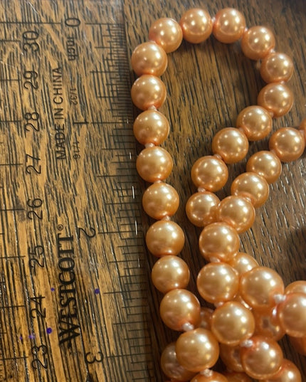 Vintage peach shiny high gloss fancy glass pearl long necklace