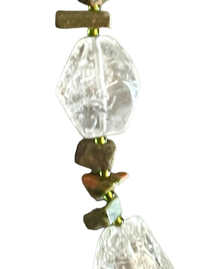 Beautiful handmade artisan clear quartz chunky bead unakite chip bead necklace