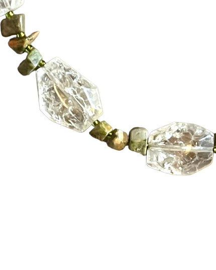 Beautiful handmade artisan clear quartz chunky bead unakite chip bead necklace