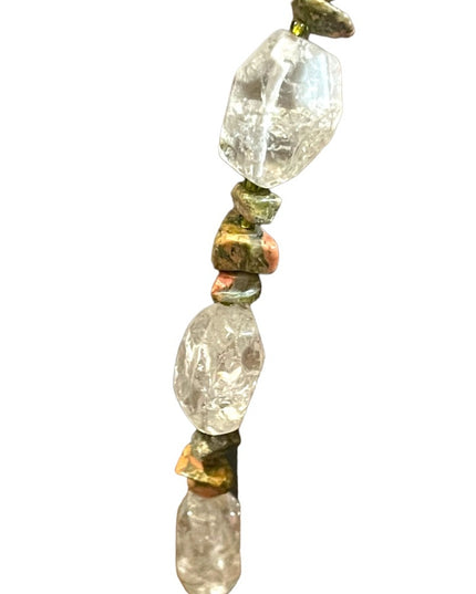 Beautiful handmade artisan clear quartz chunky bead unakite chip bead necklace