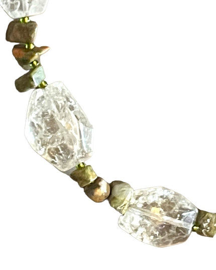 Beautiful handmade artisan clear quartz chunky bead unakite chip bead necklace