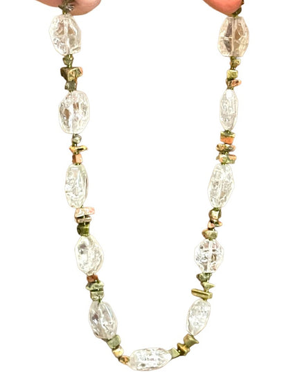 Beautiful handmade artisan clear quartz chunky bead unakite chip bead necklace