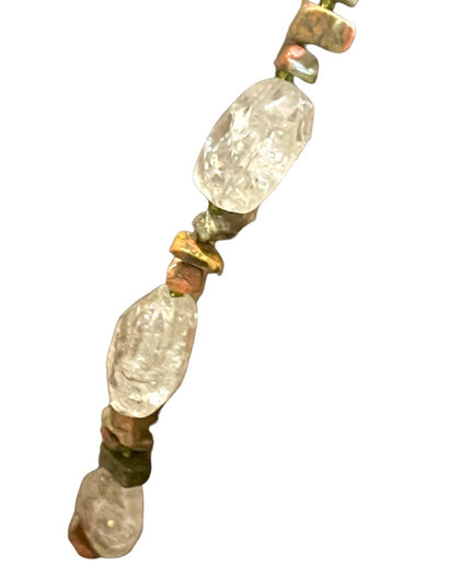 Beautiful handmade artisan clear quartz chunky bead unakite chip bead necklace