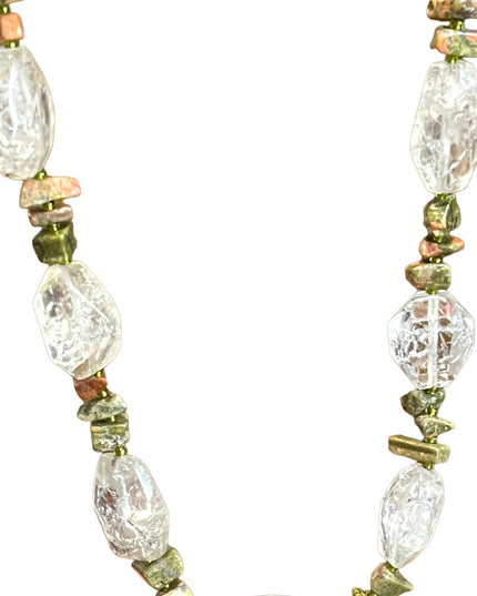 Beautiful handmade artisan clear quartz chunky bead unakite chip bead necklace
