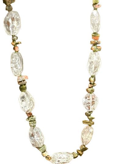 Beautiful handmade artisan clear quartz chunky bead unakite chip bead necklace