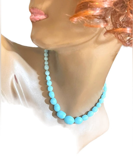 Antique handmade Lampwork sky baby Blue glass graduated bead necklace