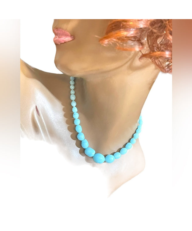 Antique handmade Lampwork sky baby Blue glass graduated bead necklace