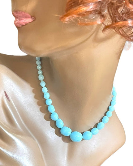 Antique handmade Lampwork sky baby Blue glass graduated bead necklace