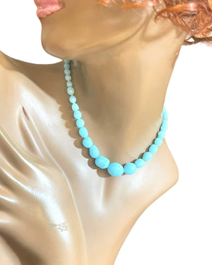 Antique handmade Lampwork sky baby Blue glass graduated bead necklace
