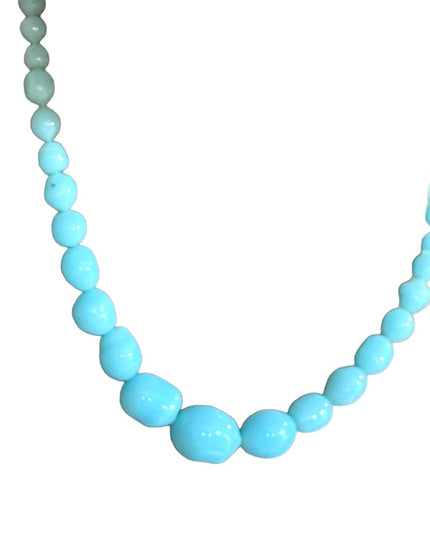 Antique handmade Lampwork sky baby Blue glass graduated bead necklace