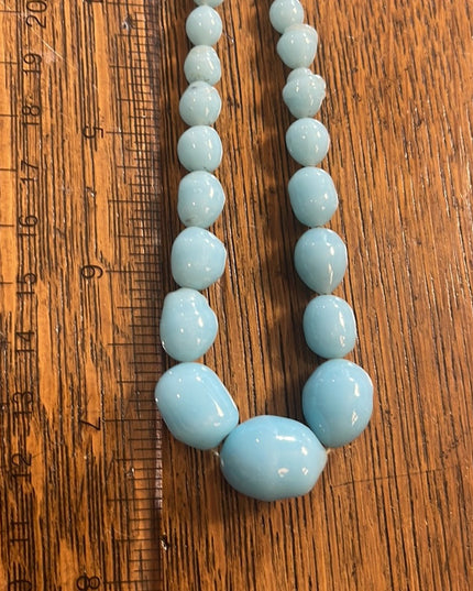 Antique handmade Lampwork sky baby Blue glass graduated bead necklace