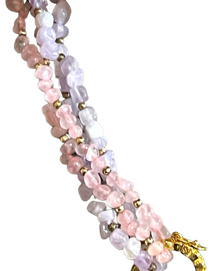 Vintage 1 2 or 4 strand convertible Amethyst & rose quartz bead gold necklace