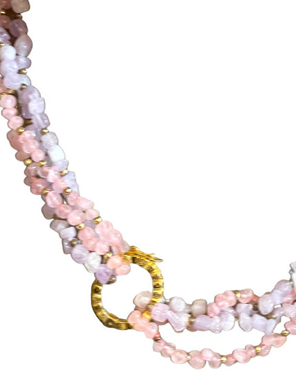 Vintage 1 2 or 4 strand convertible Amethyst & rose quartz bead gold necklace
