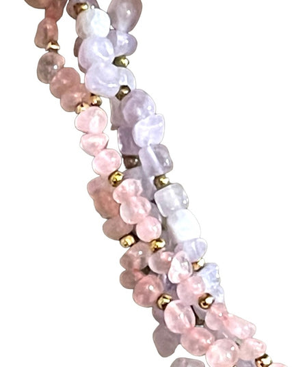 Vintage 1 2 or 4 strand convertible Amethyst & rose quartz bead gold necklace