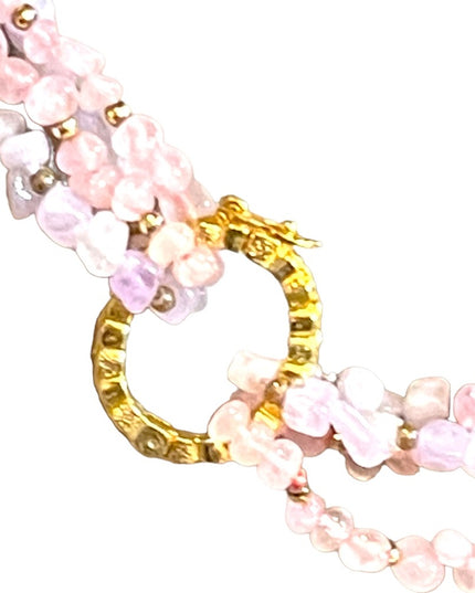 Vintage 1 2 or 4 strand convertible Amethyst & rose quartz bead gold necklace