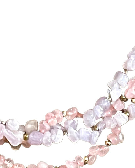 Vintage 1 2 or 4 strand convertible Amethyst & rose quartz bead gold necklace