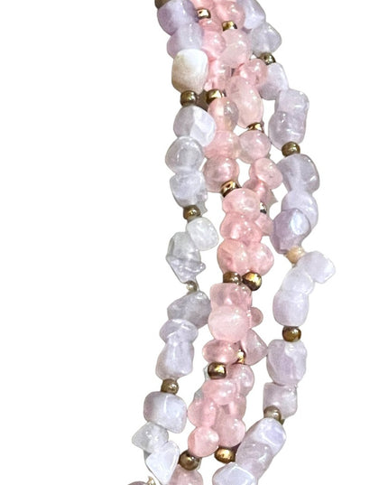 Vintage 1 2 or 4 strand convertible Amethyst & rose quartz bead gold necklace