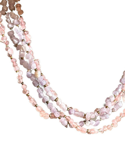Vintage 1 2 or 4 strand convertible Amethyst & rose quartz bead gold necklace