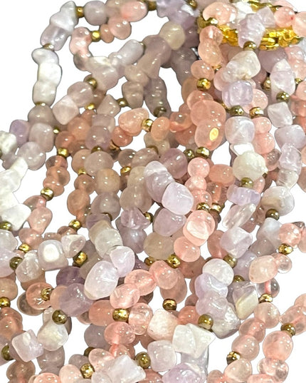 Vintage 1 2 or 4 strand convertible Amethyst & rose quartz bead gold necklace