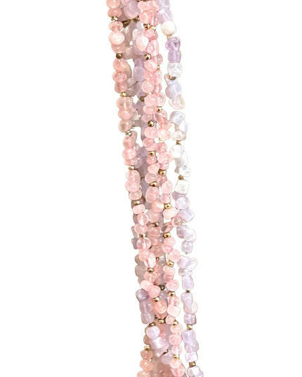 Vintage 1 2 or 4 strand convertible Amethyst & rose quartz bead gold necklace