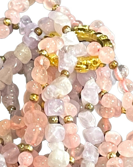 Vintage 1 2 or 4 strand convertible Amethyst & rose quartz bead gold necklace