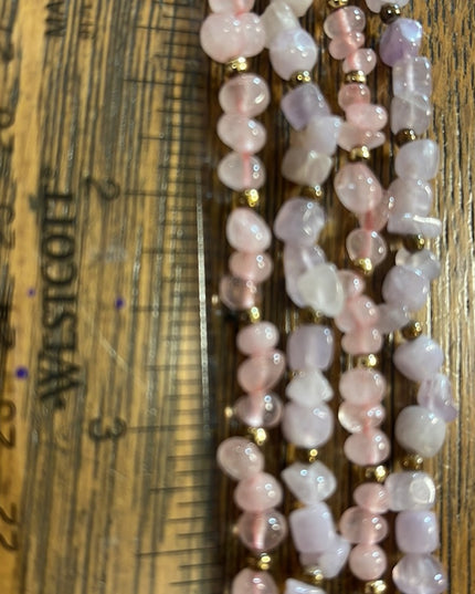 Vintage 1 2 or 4 strand convertible Amethyst & rose quartz bead gold necklace